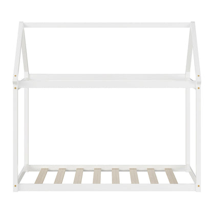 Stable Kids Platform Floor Bed with Roof ang Heavy-Duty Slats, White Simple Bed Frame at Gallery Canada