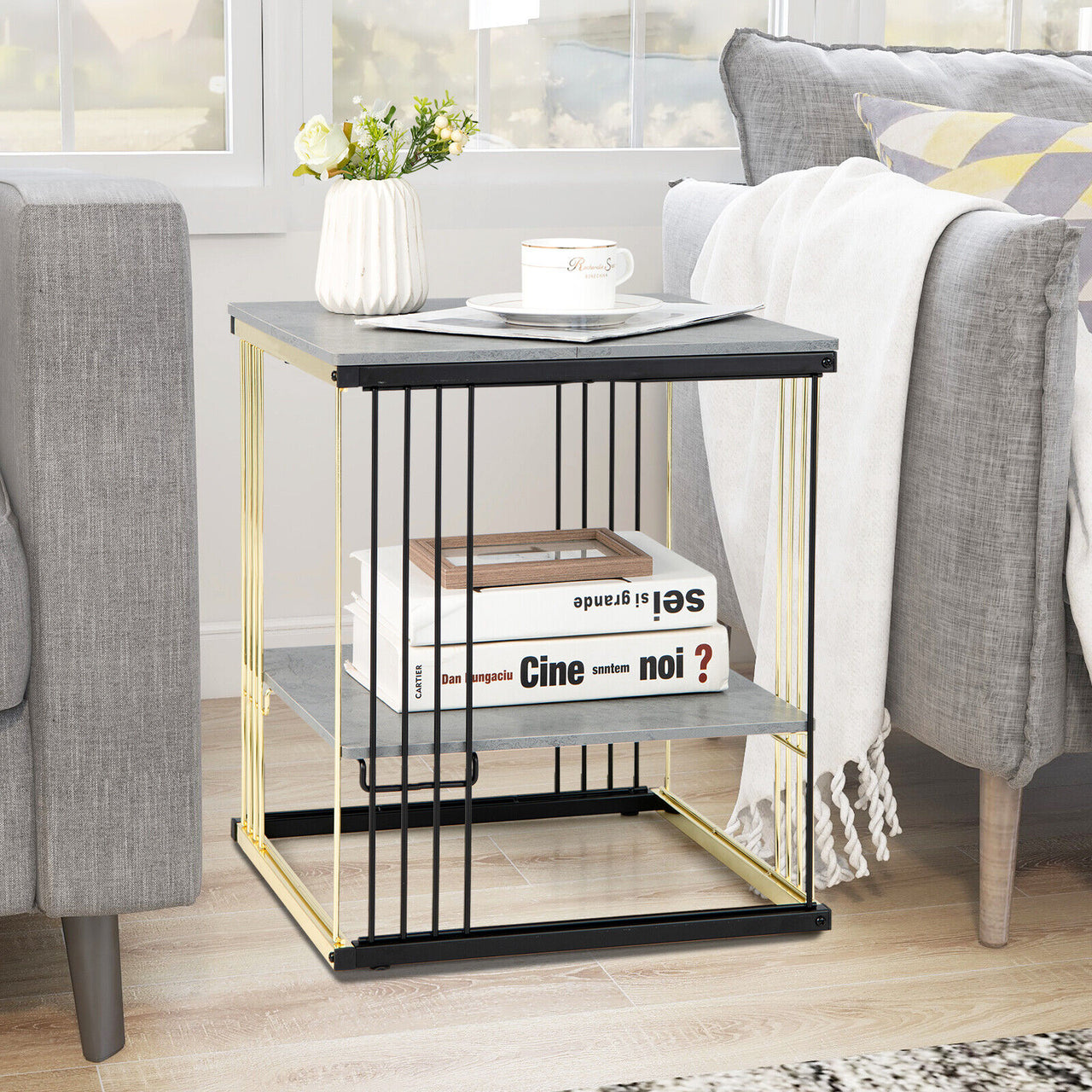 2-Tier Metal Square Side End Table with Removable Shelf - Gallery View 3 of 9