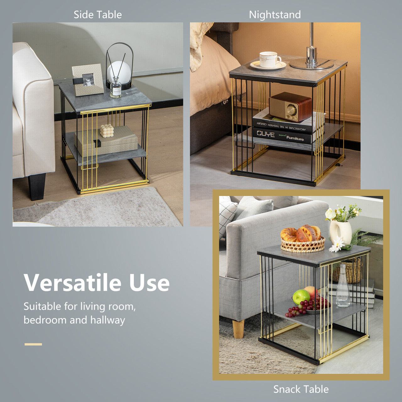 2-Tier Metal Square Side End Table with Removable Shelf - Gallery View 9 of 9