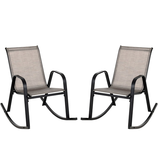 Set of 2 Heavy-Duty Metal Patio Rocking Chair with Breathable Seat Fabric, Brown - Gallery Canada
