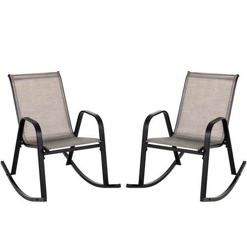 Set of 2 Heavy-Duty Metal Patio Rocking Chair with Breathable Seat Fabric, Brown