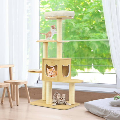 4 Levels Modern Wood Cat Tower with Washable Mats, Walnut - Gallery Canada