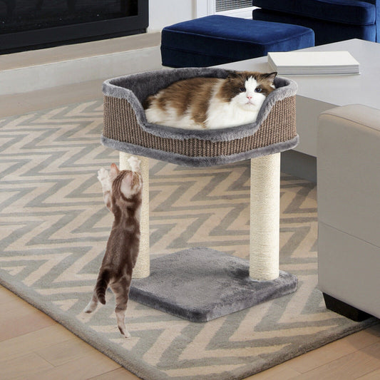 Multi-Level Cat Climbing Tree with Scratching Posts and Large Plush Perch, Gray - Gallery Canada