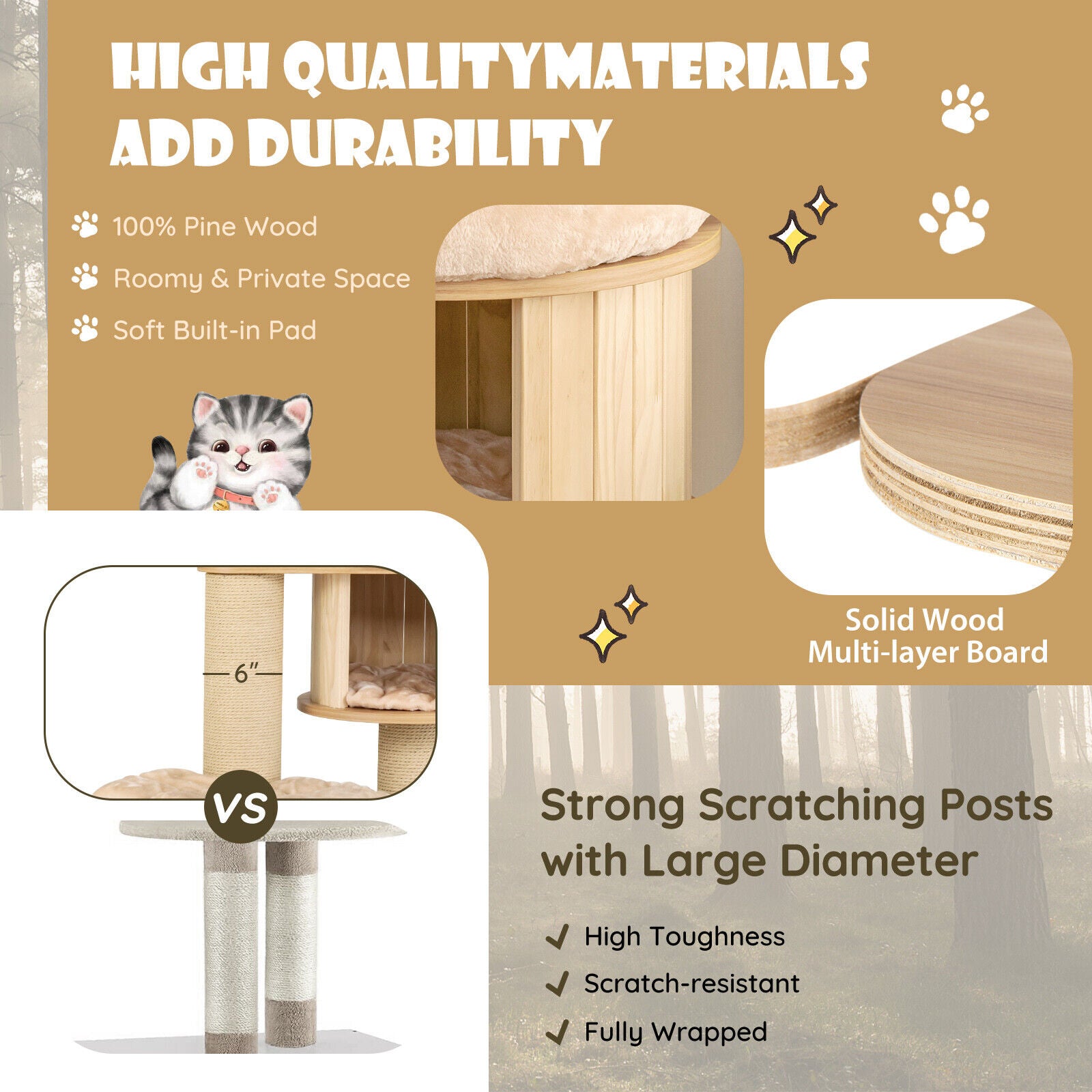 Modern Tall Cat Tree Tower, Scratch Posts, Washable Mats, Natural Cat Trees Condos & Scratchers Natural at Gallery Canada