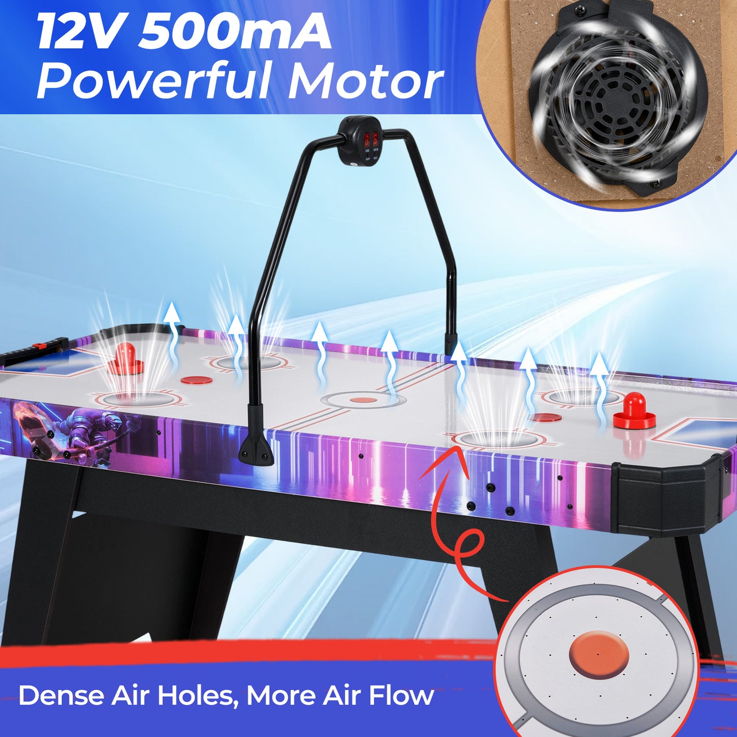 56 Inch Air Hockey Table, LED Digital Scoreboard, 12V Motor, White Game Room at Gallery Canada