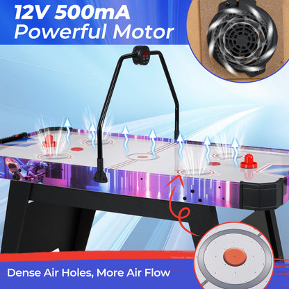 56 Inch Air Hockey Table, LED Digital Scoreboard, 12V Motor, White Game Room at Gallery Canada
