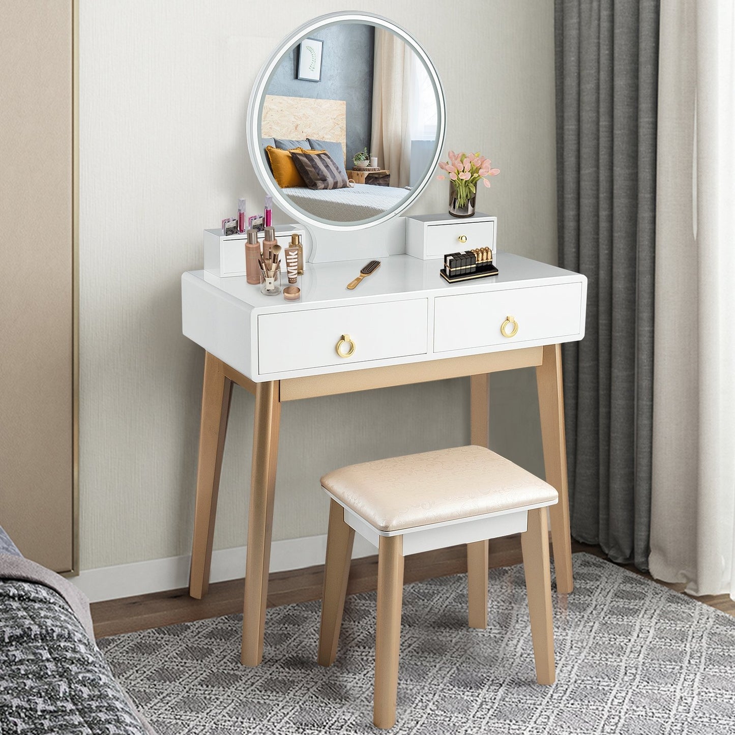 Set 3 Makeup Vanity Table Color Lighting Jewelry Divider Dressing Table, White - Gallery Canada