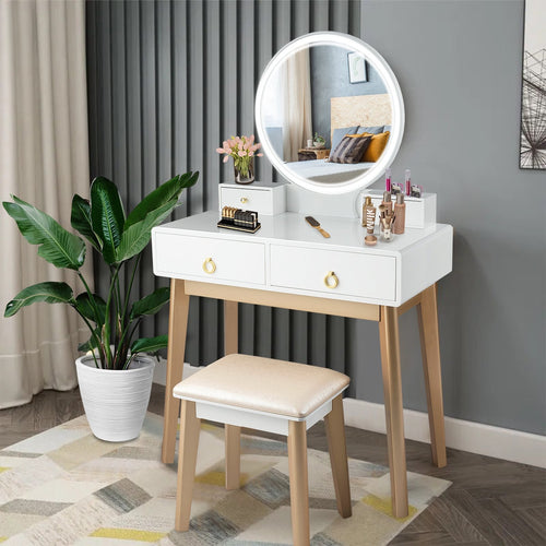 Set 3 Makeup Vanity Table Color Lighting Jewelry Divider Dressing Table, White