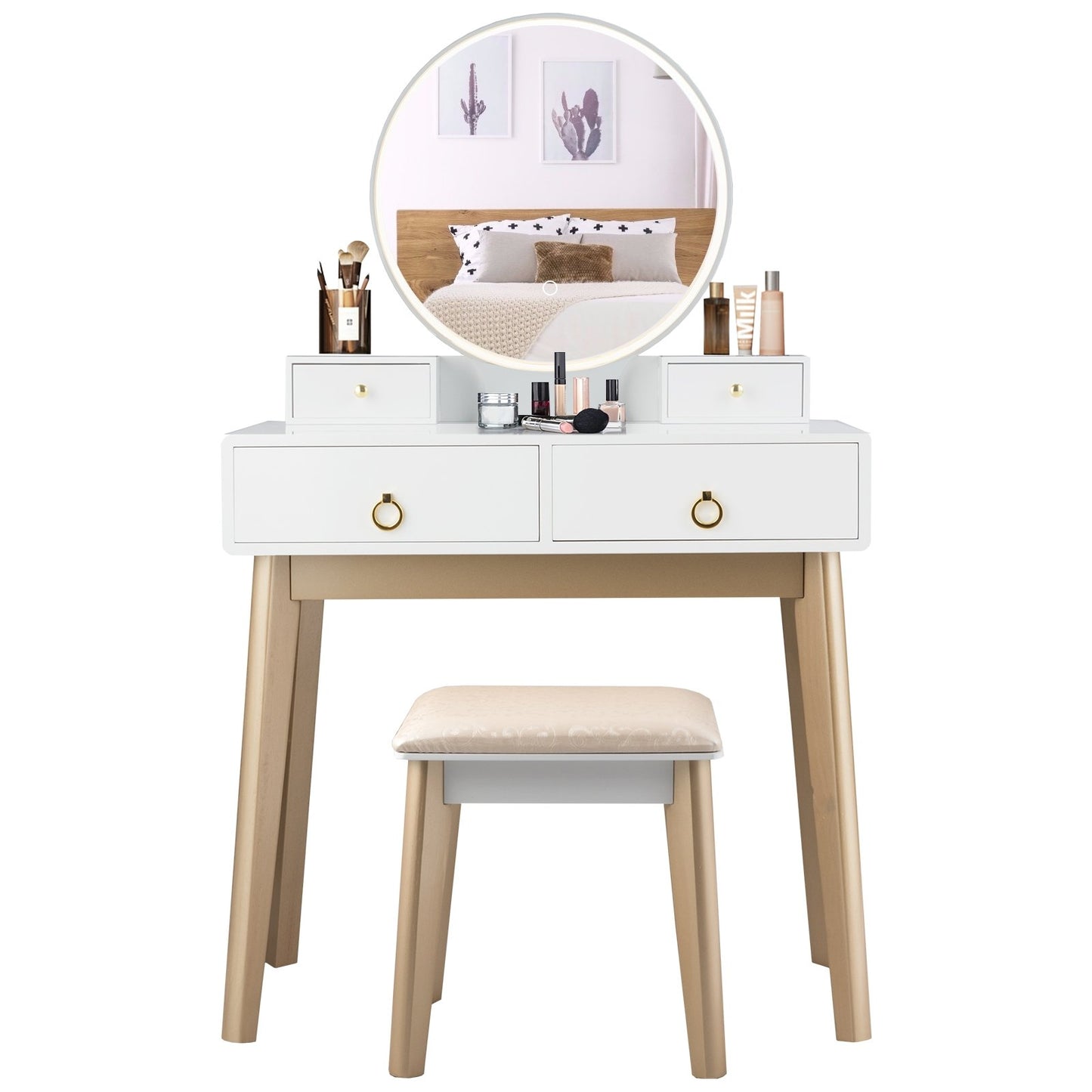 Set 3 Makeup Vanity Table Color Lighting Jewelry Divider Dressing Table, White - Gallery Canada