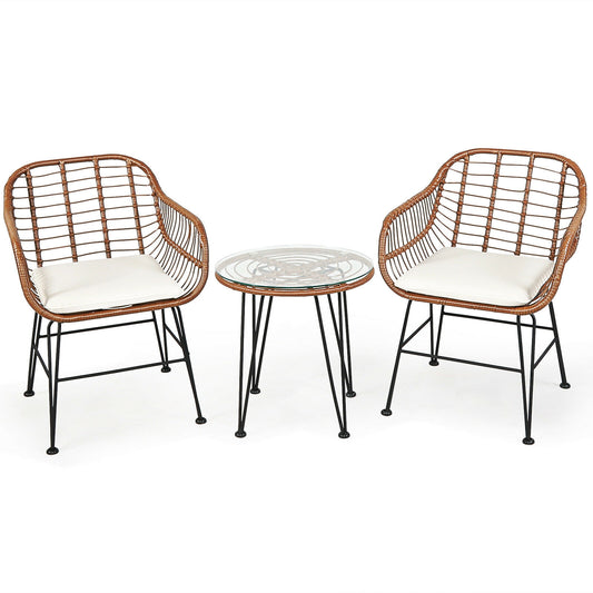 3 Piece Patio Rattan Bistro Set With Cushion, White Patio Conversation Sets White at Gallery Canada