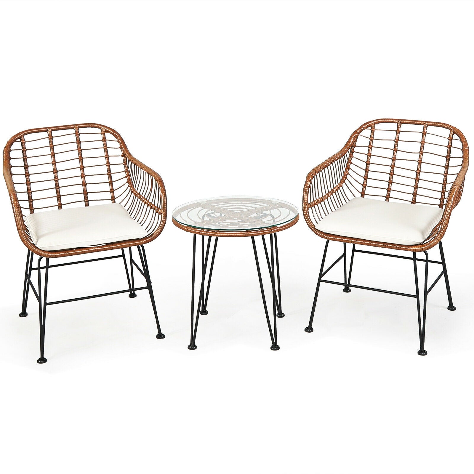 3 Piece Patio Rattan Bistro Set With Cushion, White Patio Conversation Sets White at Gallery Canada