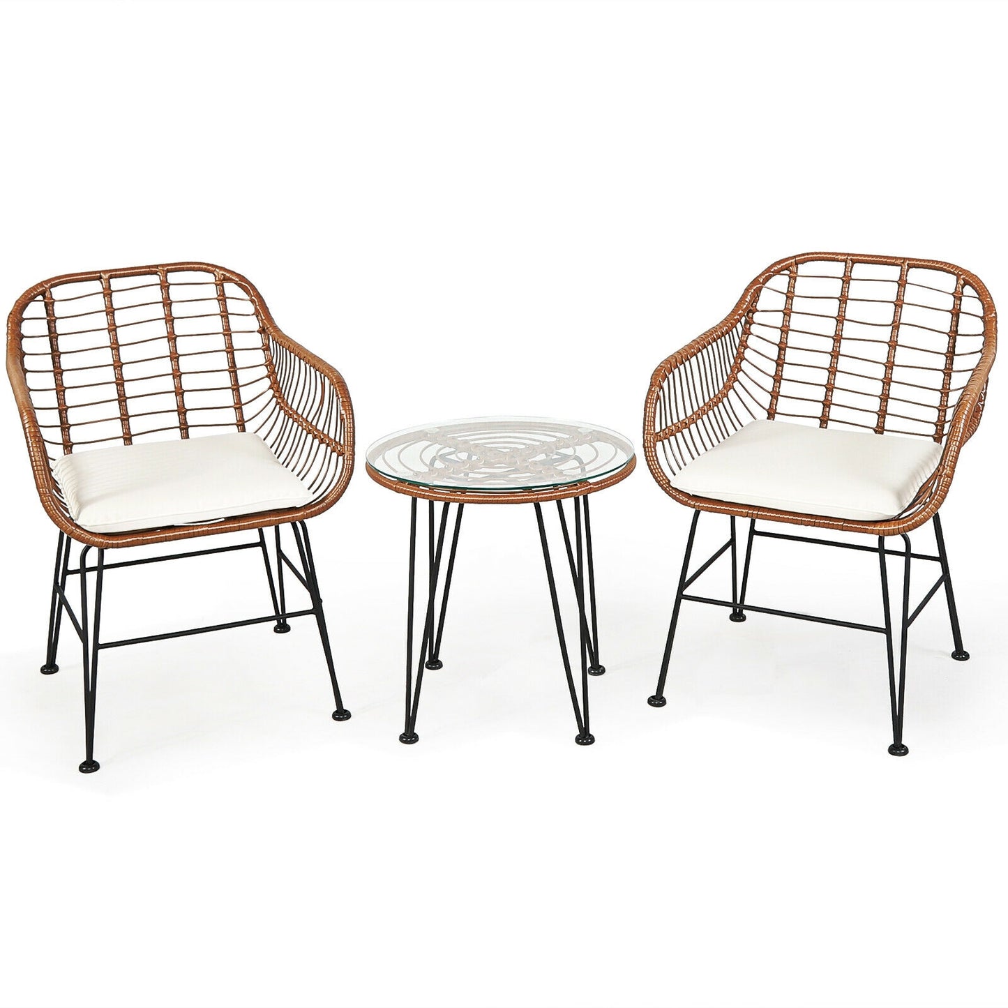 3 Piece Patio Rattan Bistro Set With Cushion, White Patio Conversation Sets White at Gallery Canada