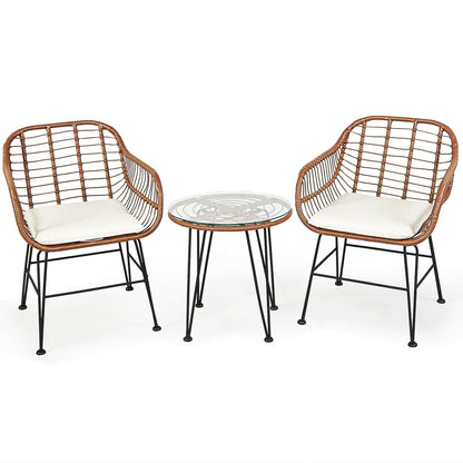 3 Piece Patio Rattan Bistro Set With Cushion, White Patio Conversation Sets White at Gallery Canada