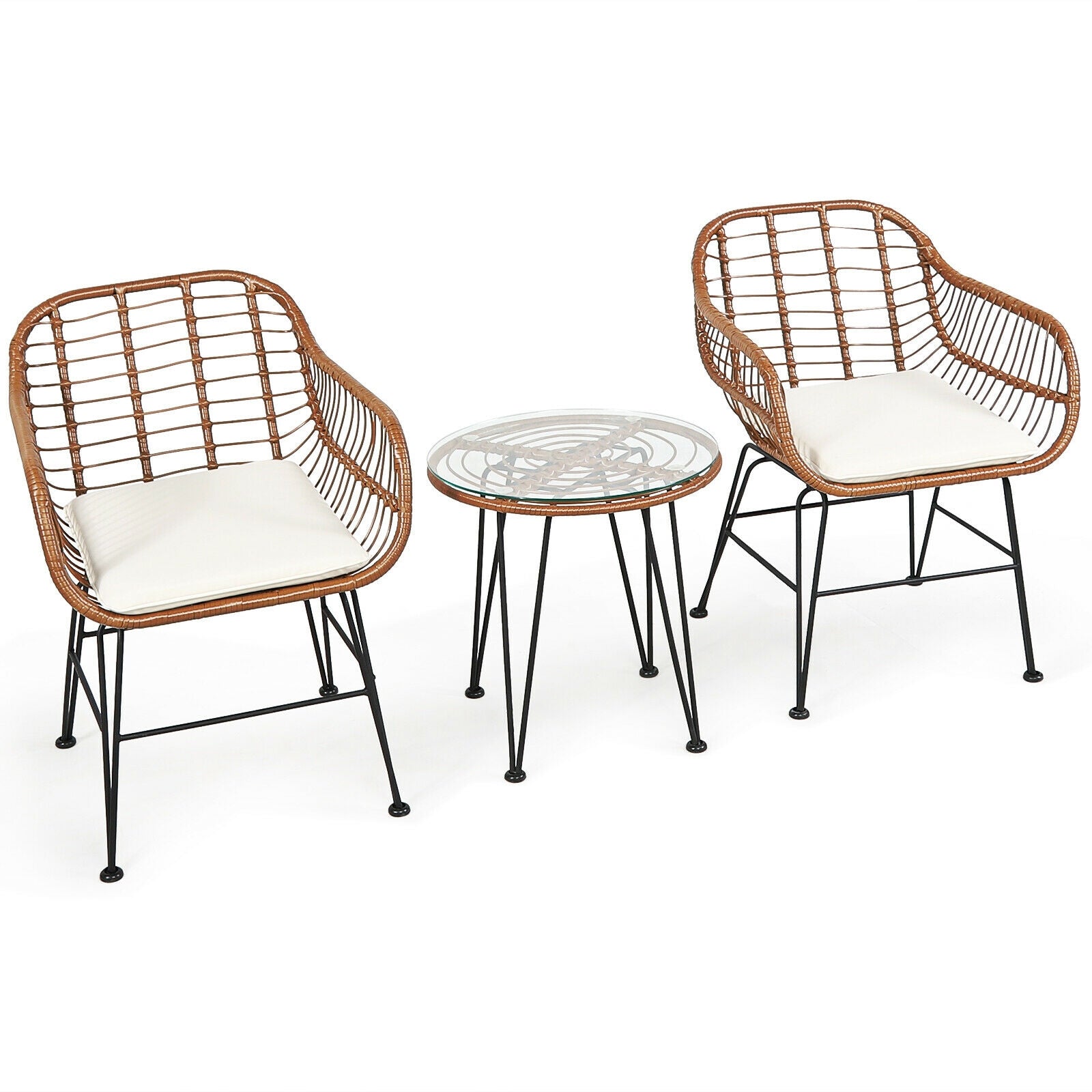 3 Piece Patio Rattan Bistro Set With Cushion, White Patio Conversation Sets at Gallery Canada