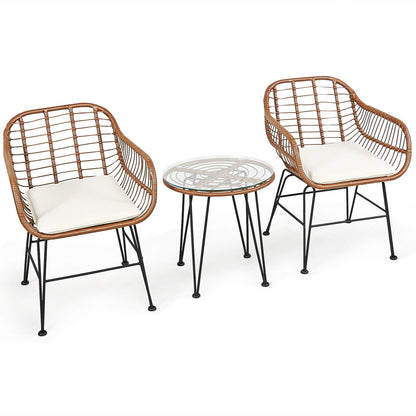 3 Piece Patio Rattan Bistro Set With Cushion, White Patio Conversation Sets at Gallery Canada