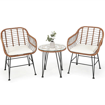 3 Piece Patio Rattan Bistro Set With Cushion, White Patio Conversation Sets at Gallery Canada