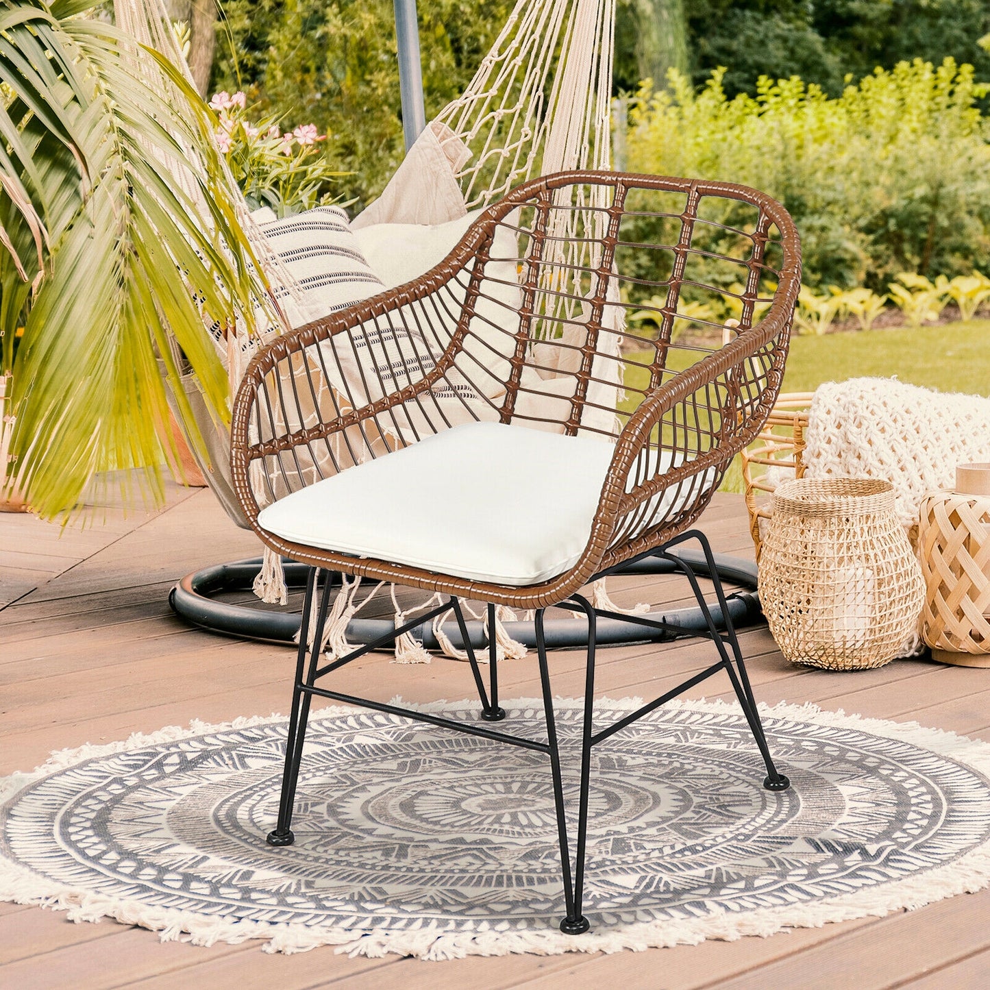 3 Piece Patio Rattan Bistro Set With Cushion, White Patio Conversation Sets at Gallery Canada