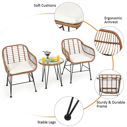 3 Piece Patio Rattan Bistro Set With Cushion, White Patio Conversation Sets at Gallery Canada