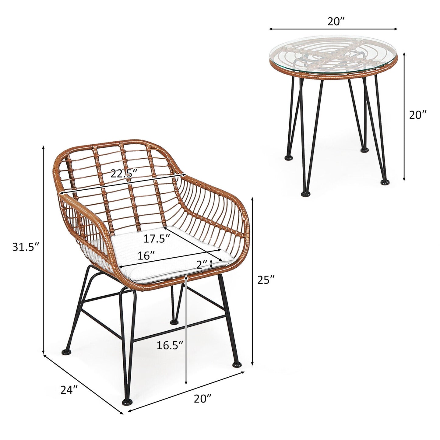 3 Piece Patio Rattan Bistro Set With Cushion, White Patio Conversation Sets at Gallery Canada