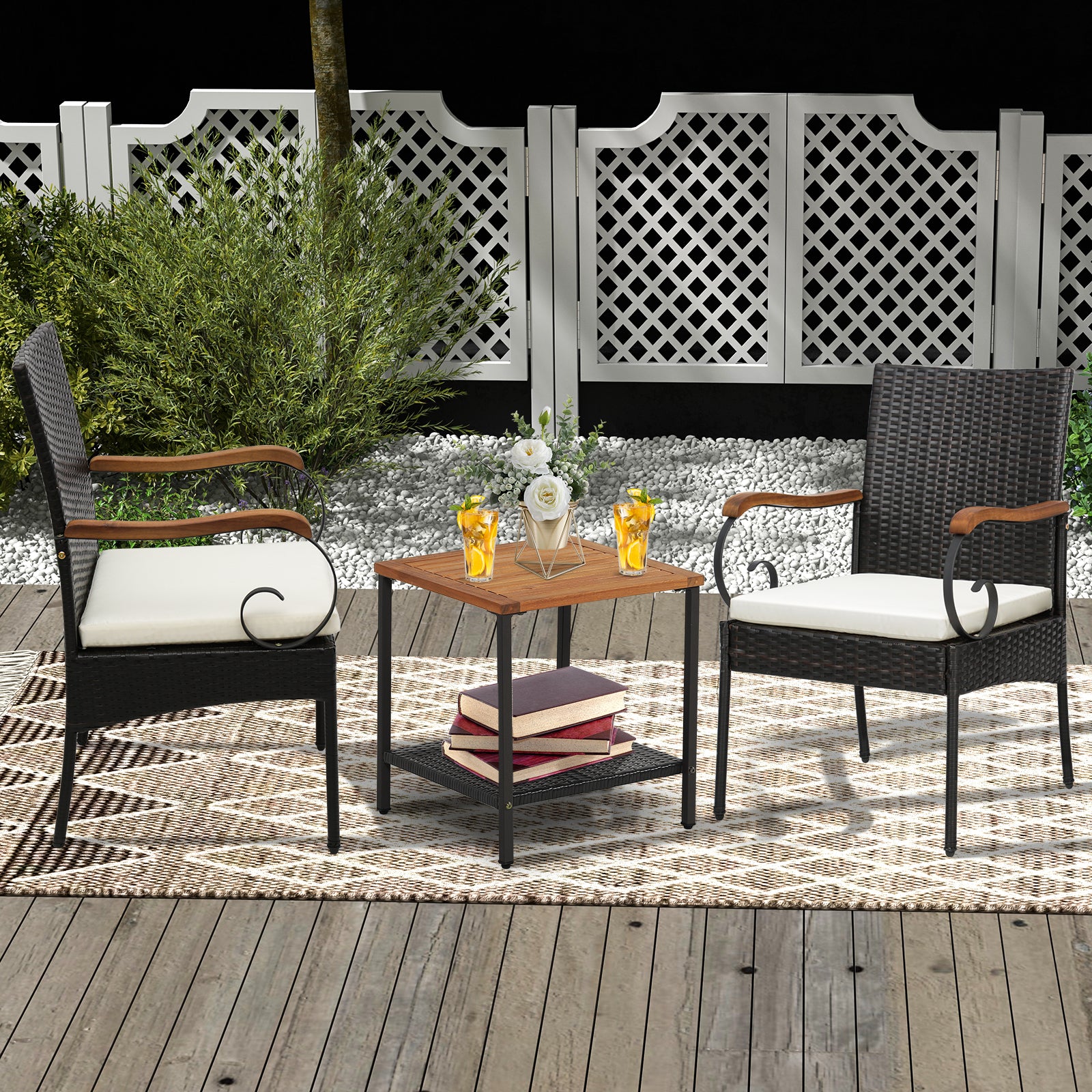 Set Of 4 Outdoor PE Wicker Chairs, Acacia Wood Armrests Patio Dining Chairs at Gallery Canada