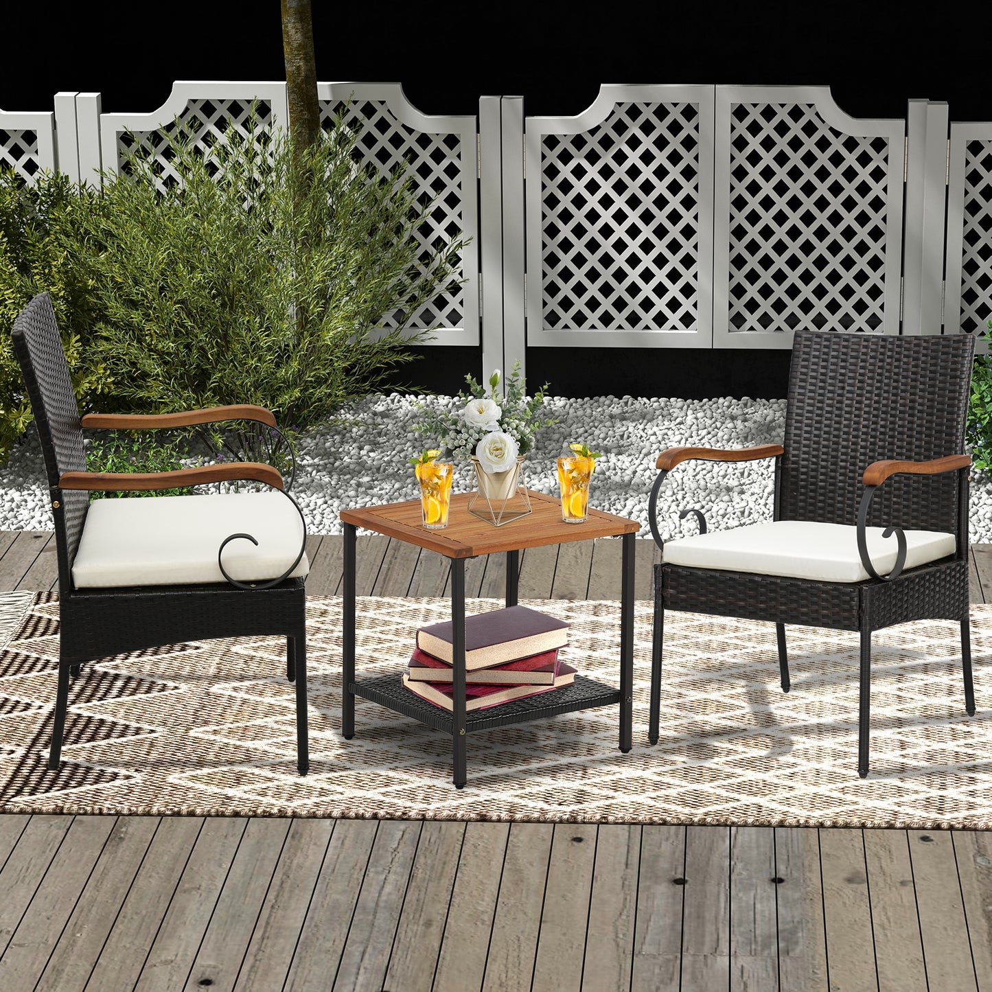 Set Of 4 Outdoor PE Wicker Chairs, Acacia Wood Armrests Patio Dining Chairs at Gallery Canada
