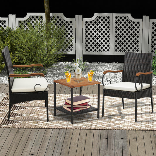 Set Of 4 Outdoor PE Wicker Chairs, Acacia Wood Armrests Patio Dining Chairs Options at Gallery Canada