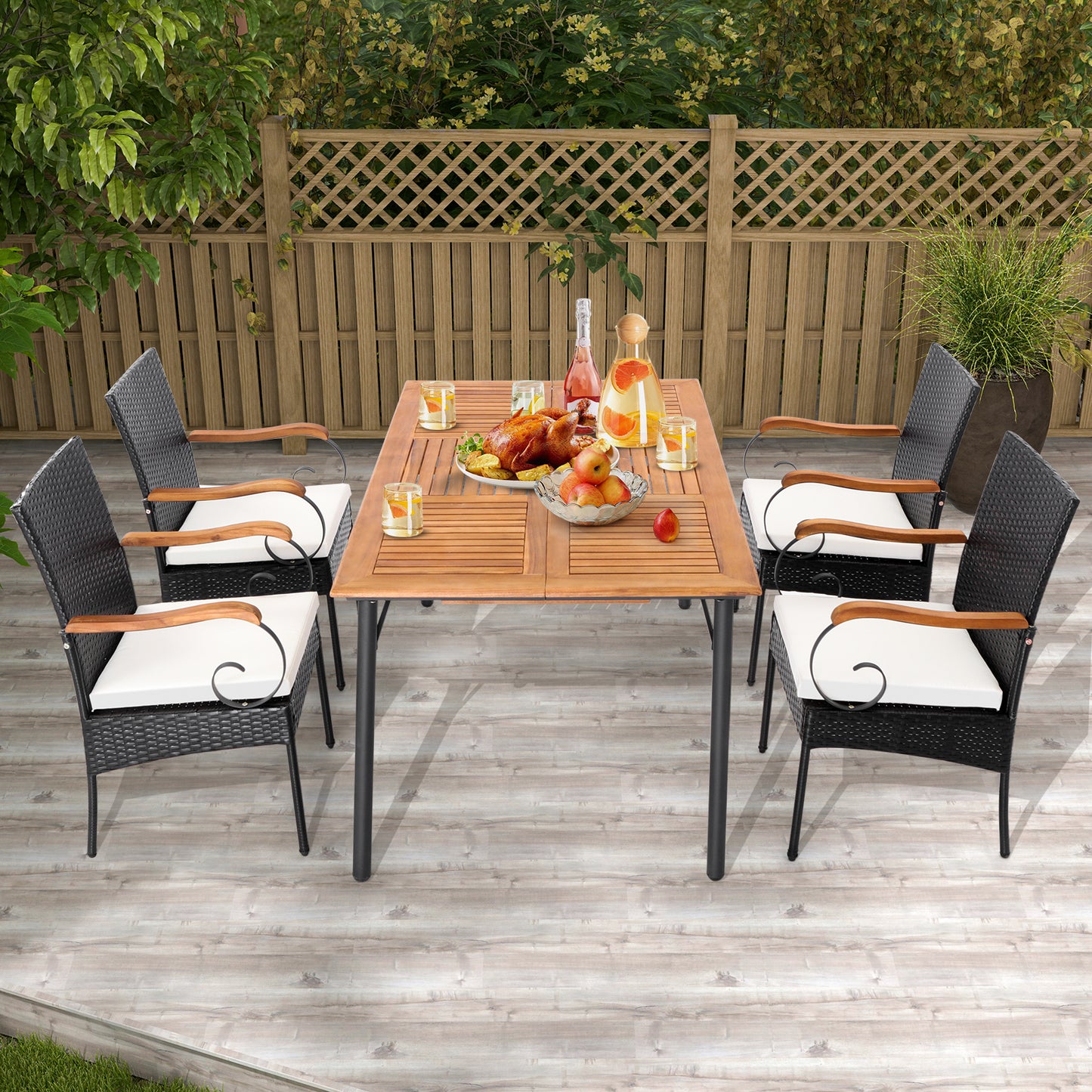 Set Of 4 Outdoor PE Wicker Chairs, Acacia Wood Armrests Patio Dining Chairs at Gallery Canada