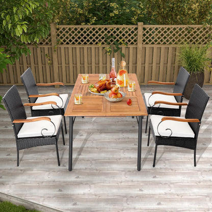 Set Of 4 Outdoor PE Wicker Chairs, Acacia Wood Armrests Patio Dining Chairs at Gallery Canada