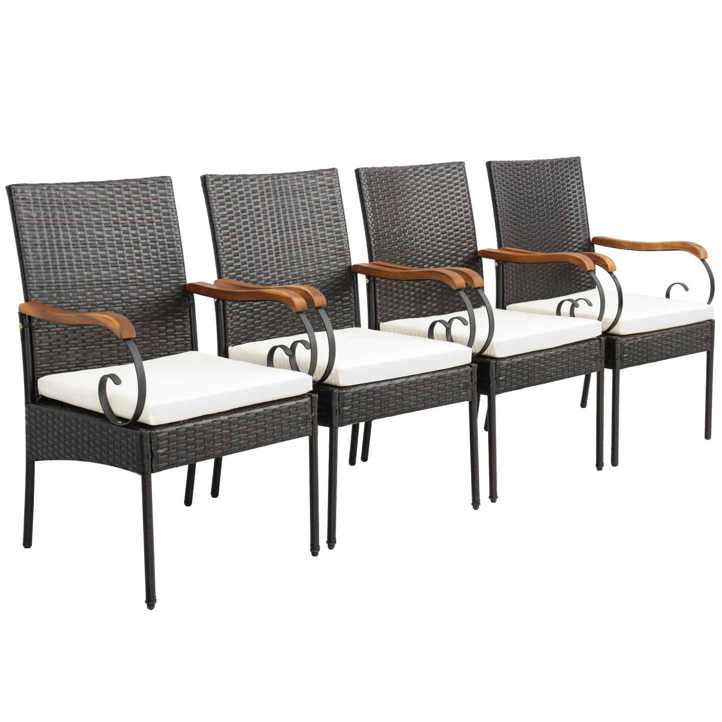 Set Of 4 Outdoor PE Wicker Chairs, Acacia Wood Armrests Patio Dining Chairs at Gallery Canada