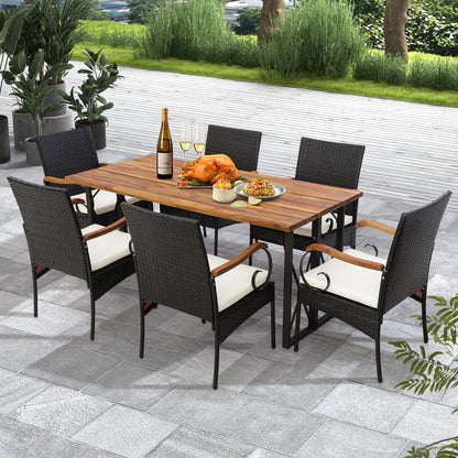 Set Of 4 Outdoor PE Wicker Chairs, Acacia Wood Armrests Patio Dining Chairs at Gallery Canada