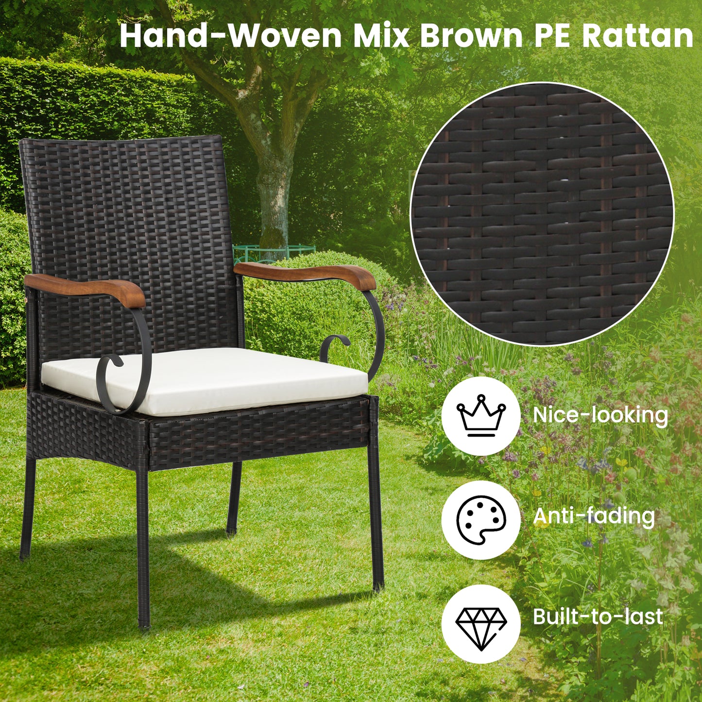 Set Of 4 Outdoor PE Wicker Chairs, Acacia Wood Armrests Patio Dining Chairs at Gallery Canada
