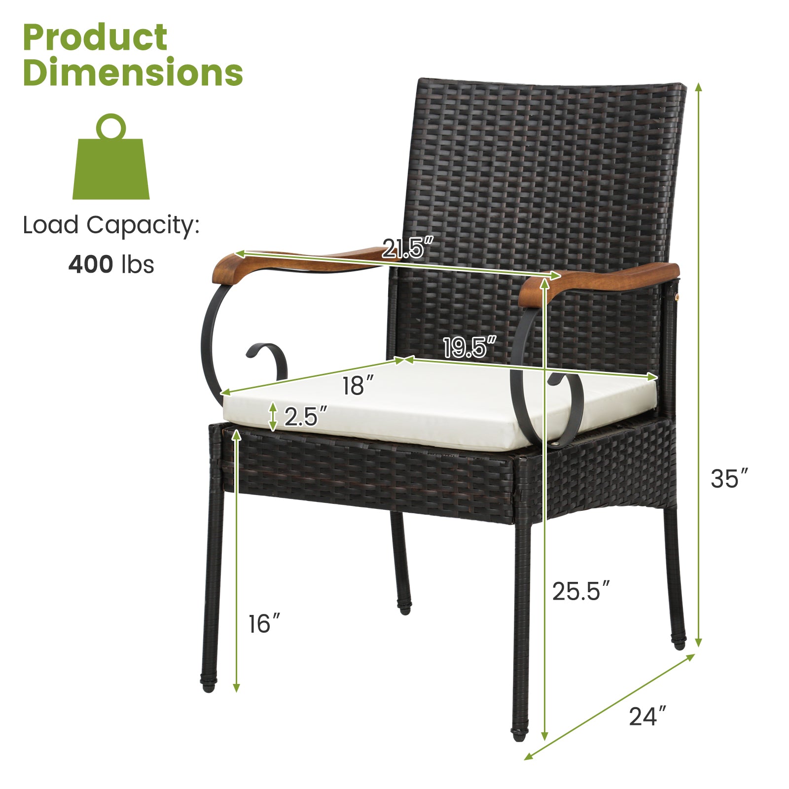 Set Of 4 Outdoor PE Wicker Chairs, Acacia Wood Armrests Patio Dining Chairs at Gallery Canada