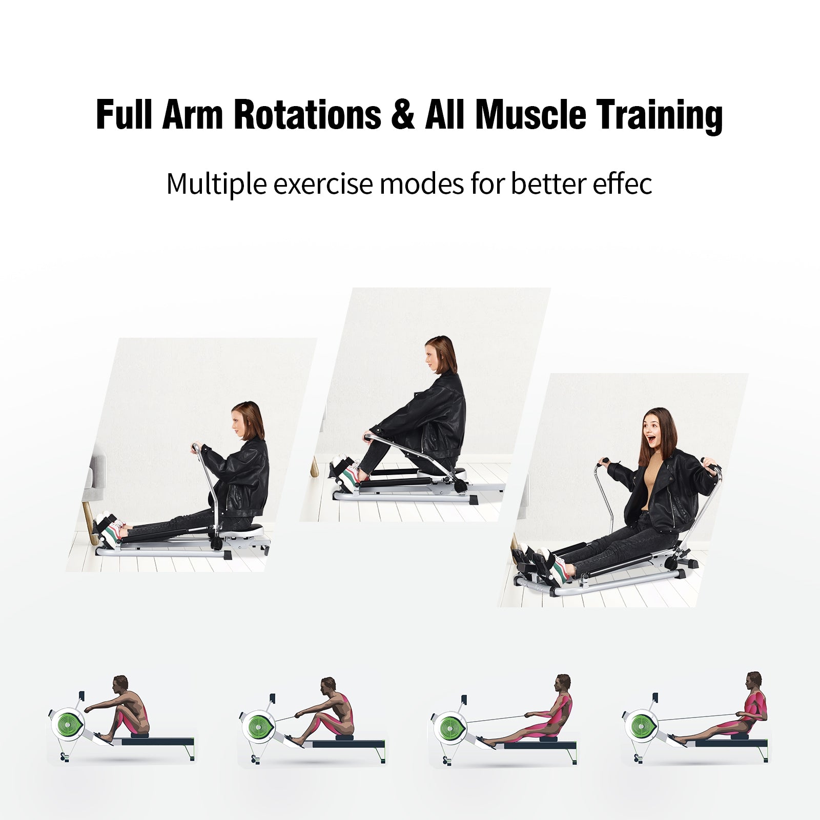 Exercise Adjustable Double Hydraulic Resistance Rowing Machine, Black Rowing Machines at Gallery Canada
