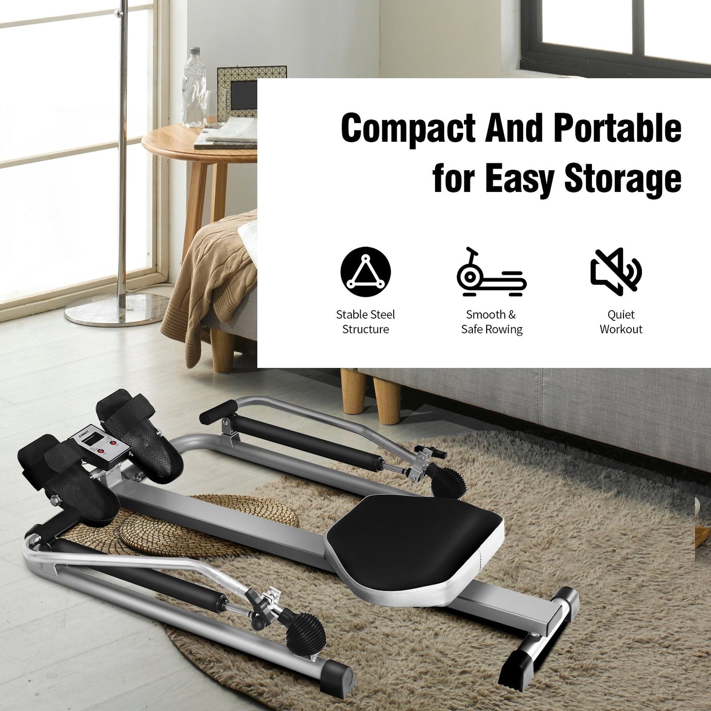 Exercise Adjustable Double Hydraulic Resistance Rowing Machine, Black at Gallery Canada