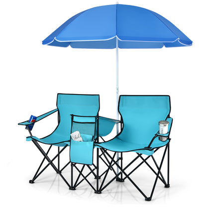 Portable Folding Picnic Double Chair With Umbrella, Turquoise Camping Furniture at Gallery Canada