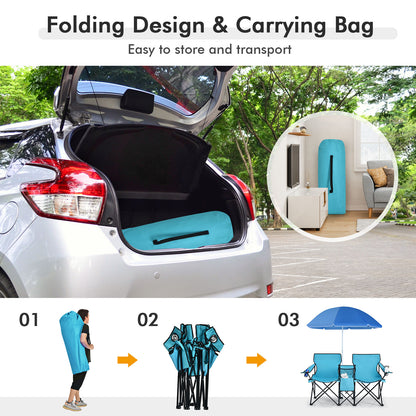 Portable Folding Picnic Double Chair With Umbrella, Turquoise Camping Furniture at Gallery Canada