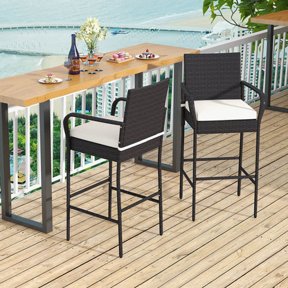 2/4 Pieces Outdoor PE Rattan Cushioned Barstool Set with Armrests-Set of 2, Off White Patio Bar Furniture at Gallery Canada