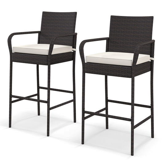 Outdoor PE Rattan Cushioned Barstool Set, 2 Pieces, Off White Patio Bar Furniture Off White at Gallery Canada