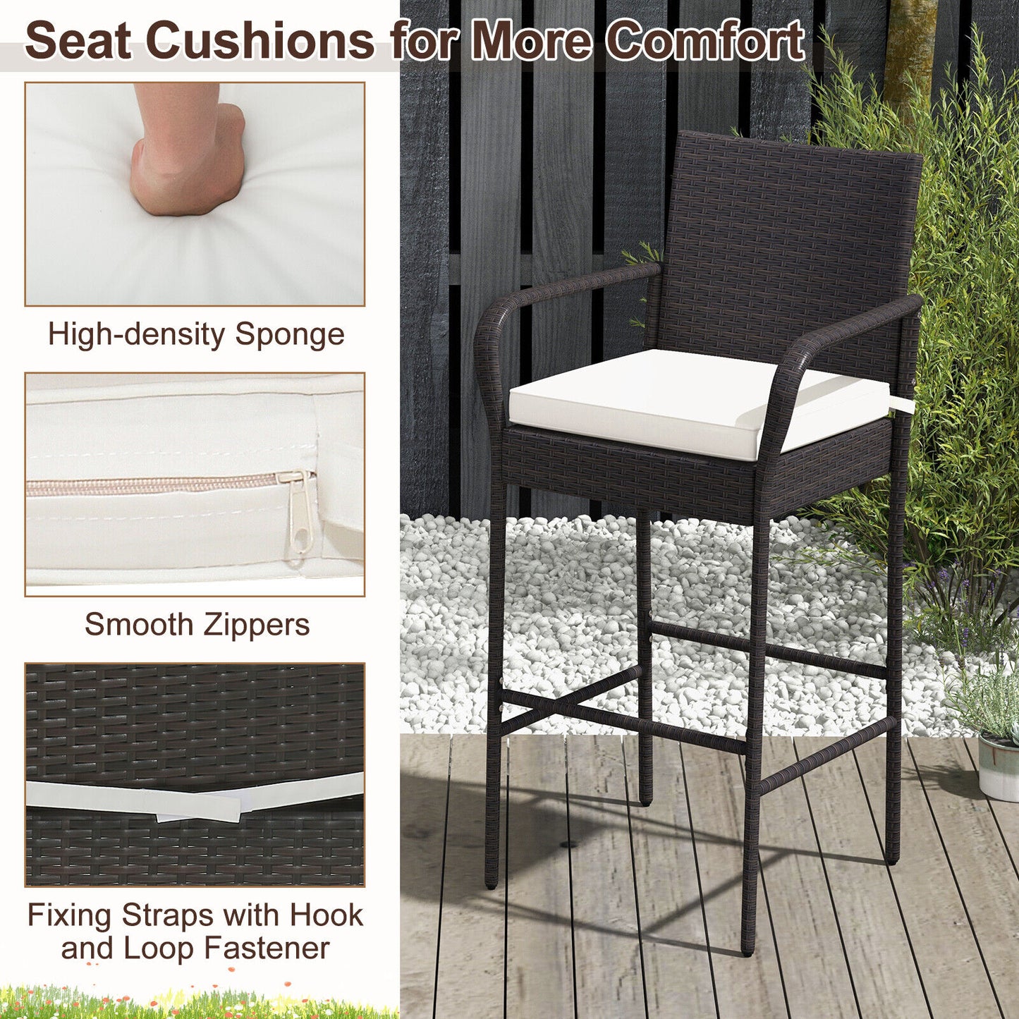2/4 Pieces Outdoor PE Rattan Cushioned Barstool Set with Armrests-Set of 2, Off White Patio Bar Furniture at Gallery Canada