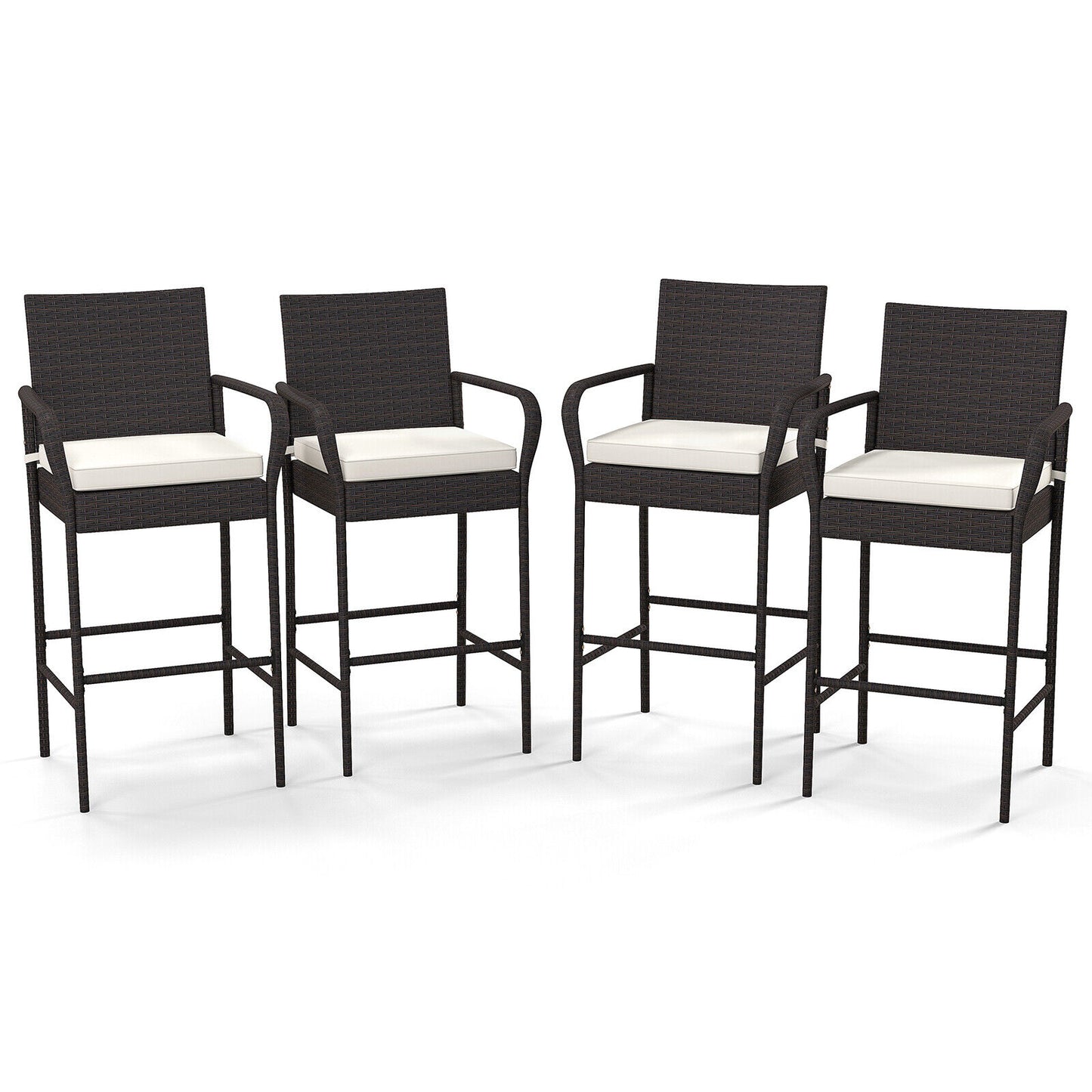Outdoor Rattan Barstool Set, 4 Pieces, With Armrests, Off White Patio Bar Furniture Off White at Gallery Canada