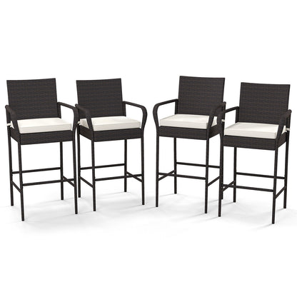 Outdoor Rattan Barstool Set, 4 Pieces, With Armrests, Off White Patio Bar Furniture Off White at Gallery Canada