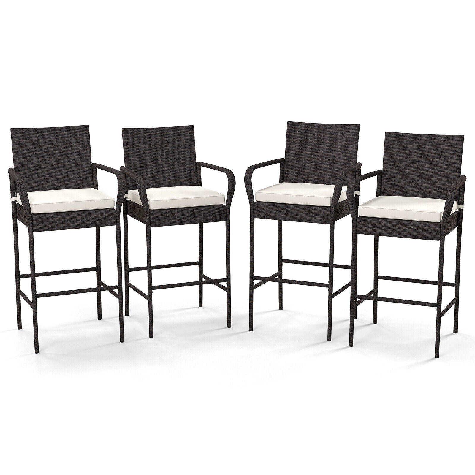2/4 Pieces Outdoor PE Rattan Cushioned Barstool Set with Armrests-Set of 4, Off White Patio Bar Furniture Set of 4 at Gallery Canada