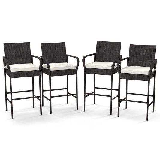 2/4 Pieces Outdoor PE Rattan Cushioned Barstool Set with Armrests-Set of 4, Off White Patio Bar Furniture Set of 4 at Gallery Canada