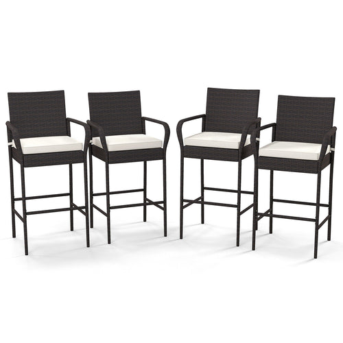 2/4 Pieces Outdoor PE Rattan Cushioned Barstool Set with Armrests-Set of 4, Off White