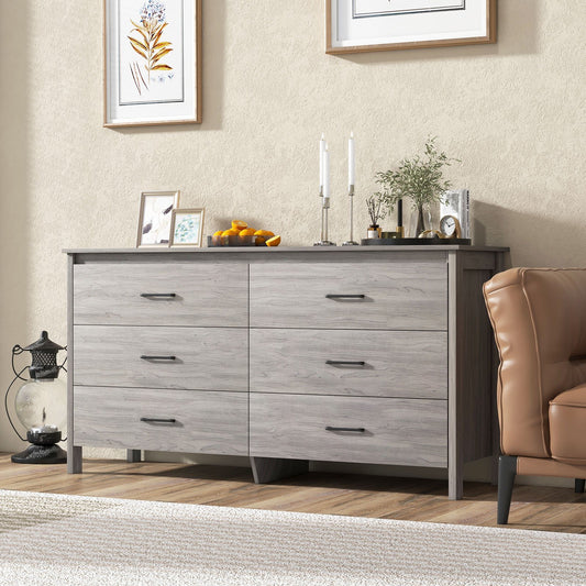 6-Drawer Wide Dresser Chest with Center Support and Anti-tip Kit, Gray - Gallery Canada