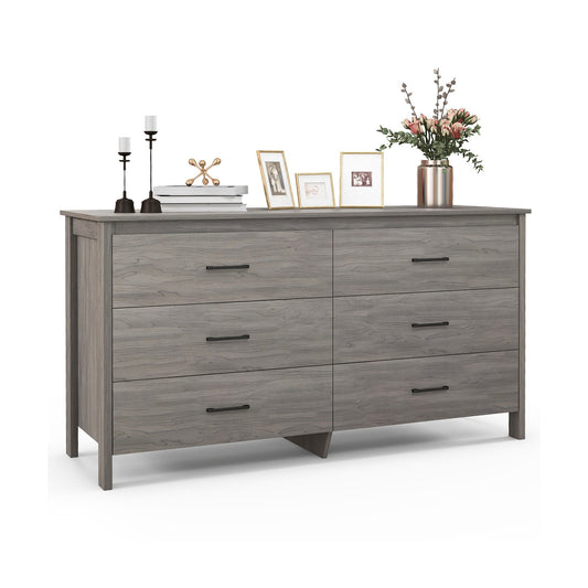 6-Drawer Wide Dresser Chest with Center Support and Anti-tip Kit, Gray