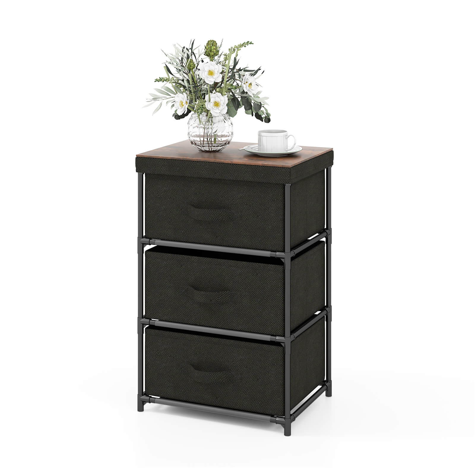 3-Tier Fabric Nightstand with Sturdy Metal Frame, Black Nightstands at Gallery Canada