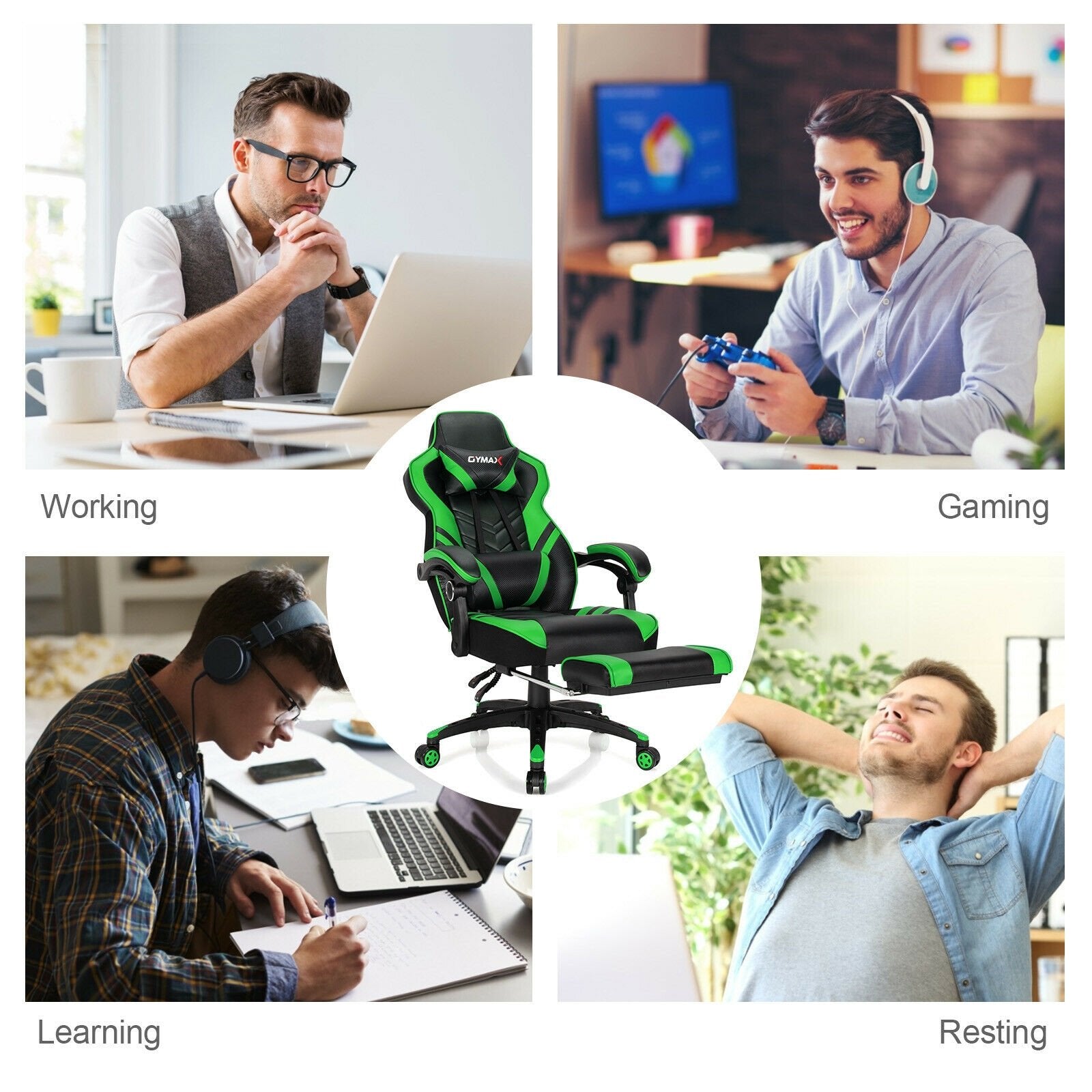 Adjustable Gaming Chair with Footrest for Home Office, Green at Gallery Canada