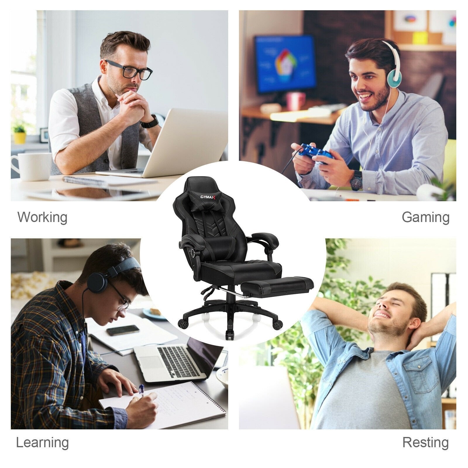 Adjustable Gaming Chair with Footrest for Home Office, Black at Gallery Canada