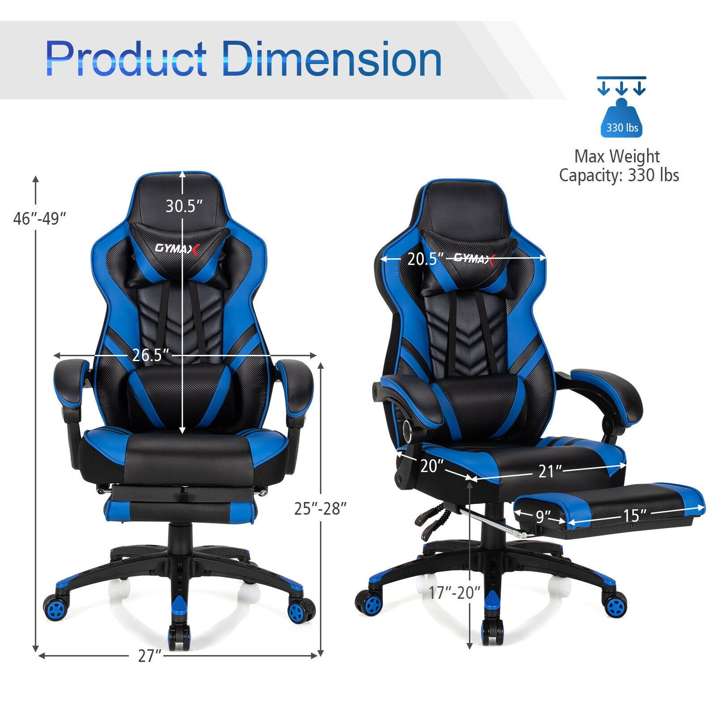 Adjustable Gaming Chair with Footrest for Home Office, Blue Gaming Chairs at Gallery Canada